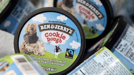 WASHINGTON, DC - MAY 20: Ben and Jerry's ice cream is stored in a cooler at an event where founders Jerry Greenfield and Ben Cohen gave away ice cream to bring attention to police reform at the U.S. Supreme Court on May 20, 2021 in Washington, DC. The two are urging the ending of police qualified immunity. (Photo by Kevin Dietsch/Getty Images)