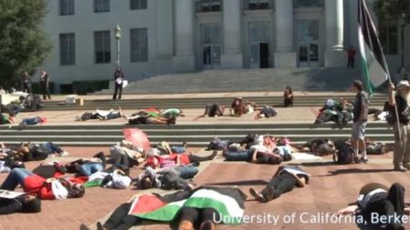 Anti-Israel protest at UC Berkeley (photo credit: Screenshot from OpenDor Media’s film “Crossing the Line 2: The New Face of Antisemitism on Campus”)